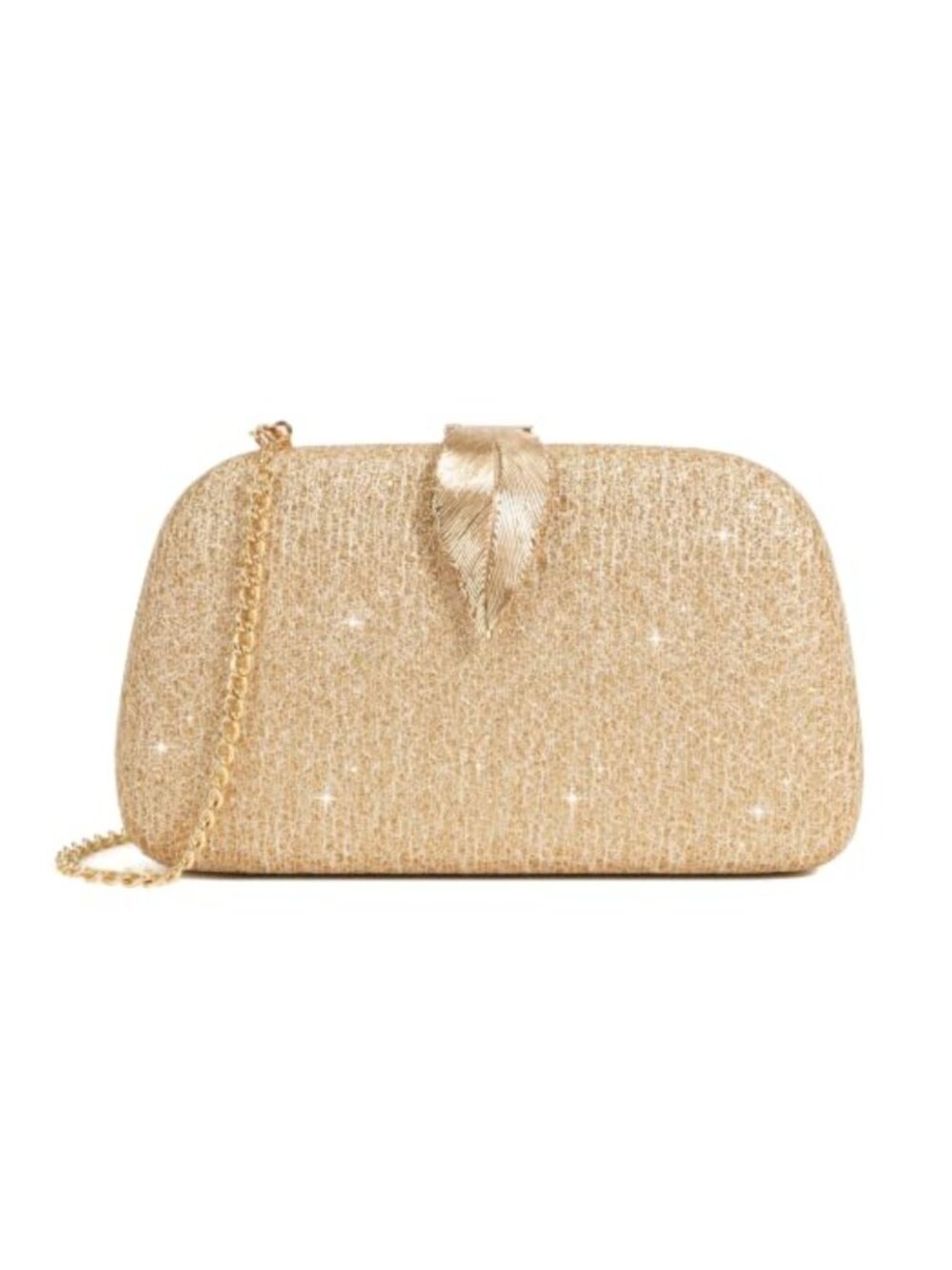 Suede Evening Clutch Shoulder Bag Metallic Leaves Clasp Small